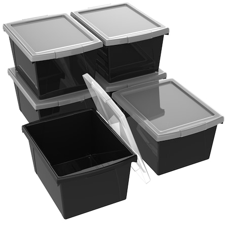 Storage Bin W/ Lid, Black, 7.87 in H, 11.25 in W, 13.63 in L, 6 PK MPN:61427U06C