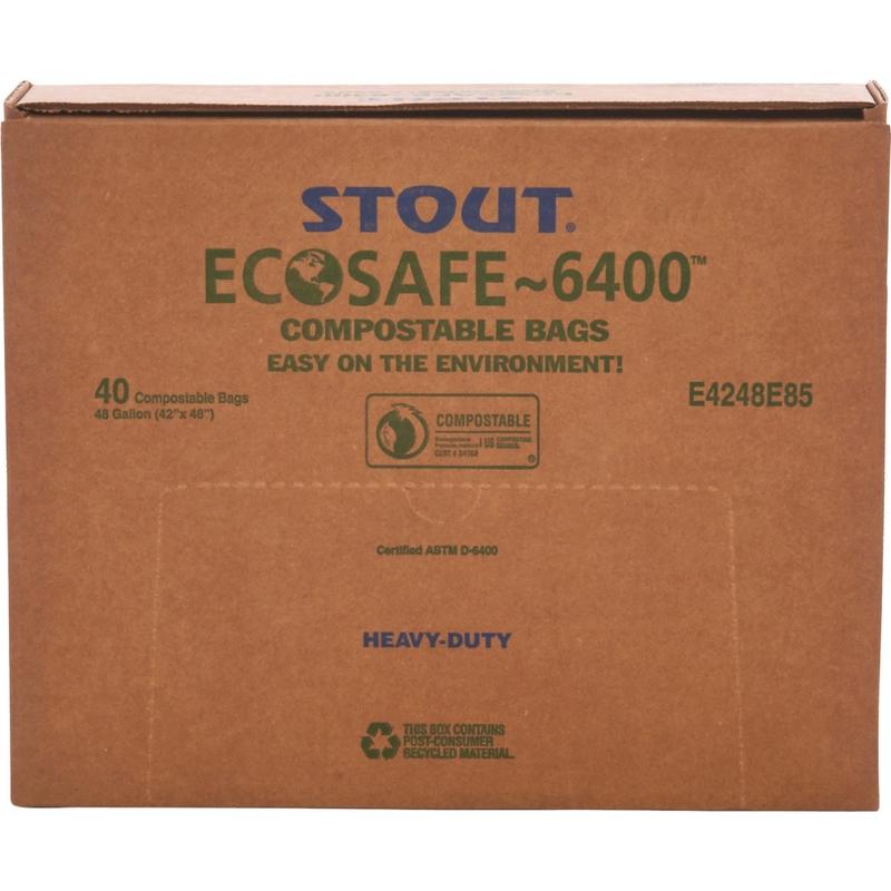 Stout EcoSafe-6400 Compostable Compost Bags, 0.85-mil, 48 Gallons, 42in x 48in, Green, Box Of 40 MPN:E4248E85