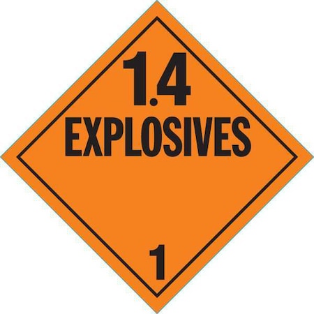 DOT Container Placard, 1.4 Explosives, Self-Adhesive Vinyl, 10-4/5