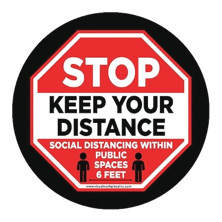 Social Distance Floor Sign, 12 in H, 12 in W, Vinyl, Circle, English, FS-12-907 MPN:FS-12-907