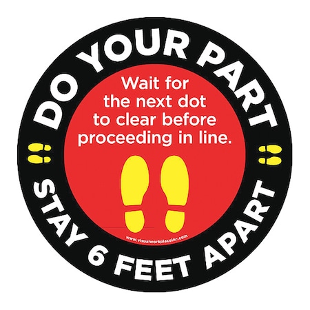 Social Distance Floor Sign, 12 in H, 12 in W, Vinyl, Circle, English, FS-12-908 MPN:FS-12-908