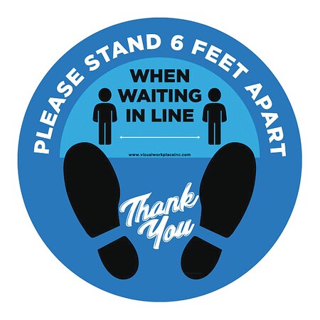 Social Distance Floor Sign, 12 in H, 12 in W, Vinyl, Circle, English, FS-12-909 MPN:FS-12-909