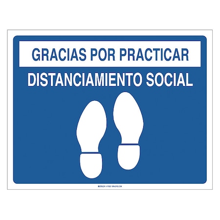 Social Distancing Floor Sign, 14 in H, 18 in W, Vinyl, Rectangle, Spanish, FS-1418-001 MPN:FS-1418-001
