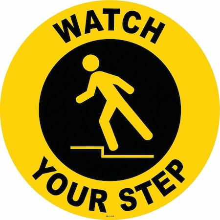 Anti-Slip Floor Sign, 17 in H, 17 in W, Vinyl, Circle, English, FS-17-318 MPN:FS-17-318