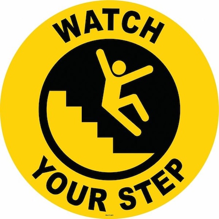 Anti-Slip Floor Sign, 17 in H, 17 in W, Vinyl, Circle, English, FS-17-321 MPN:FS-17-321