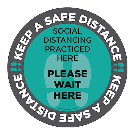 Social Distance Floor Sign, 17 in H, 17 in W, Vinyl, Circle, English, FS-17-723 MPN:FS-17-723