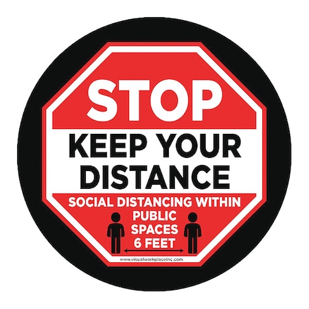 Social Distance Floor Sign, 17 in H, 17 in W, Vinyl, Circle, English, FS-17-726 MPN:FS-17-726