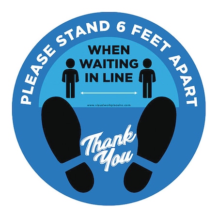 Social Distance Floor Sign, 17 in H, 17 in W, Vinyl, Circle, English, FS-17-728 MPN:FS-17-728