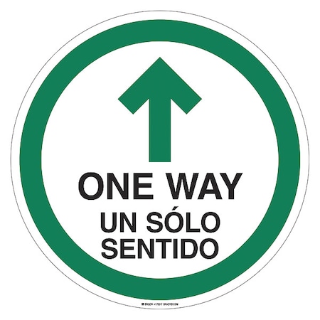 Bilingual One Way Floor Sign, 17 in H, 17 in W, Vinyl, Circle, English, Spanish, FS-17-735 MPN:FS-17-735