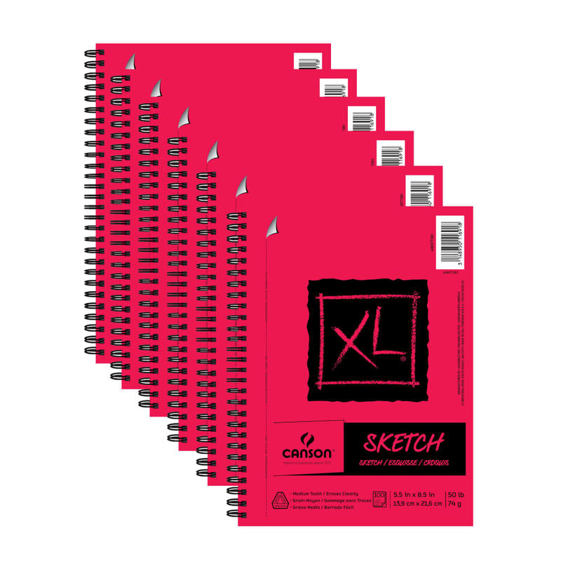 Canson XL Sketch Pads, 5-1/2in x 8-1/2in, 50-lb, Natural White, 100 Sheets Per Pad, Pack Of 6 Pads MPN:6-C400077381