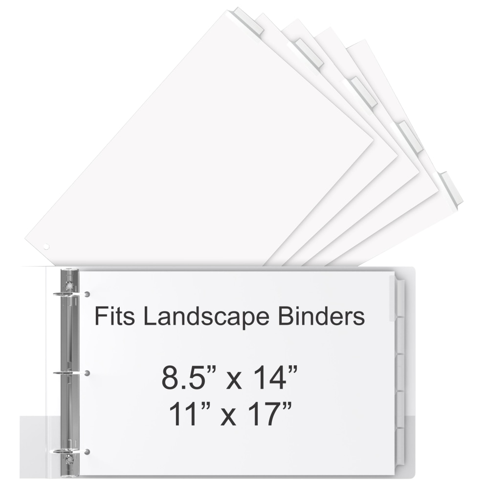 Stride Tab Dividers For Ledger And Spreadsheet Binders, 8 1/2in x 14in, Legal Landscape Size, White/Clear, Pack Of 5 Tabs (Min Order Qty 10) MPN:63200