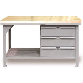 StrongHold Storage Workbench W/ 3 Drawers & Shelf Maple Square Edge 60