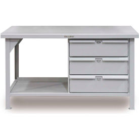 StrongHold Storage Workbench W/ 3 Drawers & Shelf Steel Square Edge 72