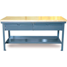 Strong Hold® Shop Table w/ 2 Drawers Maple Top Shelf 84