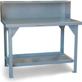 Strong Hold Heavy Duty Work Table with Steel Top Riser Shelf 48
