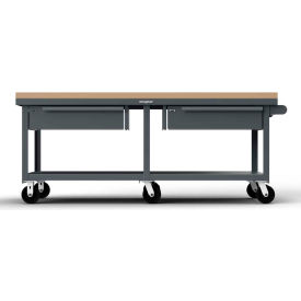 Strong Hold® Mobile Shop Table w/ 2 Drawers Maple Top Shelf 84