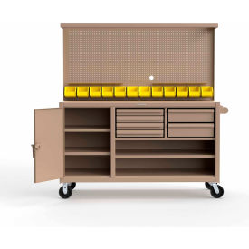 Strong Hold® Extreme Duty Mobile Workbench with Pegboard 3 Shelve 72