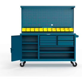 Strong Hold® Extreme Duty Mobile Workbench with Pegboard 3 Shelve 72