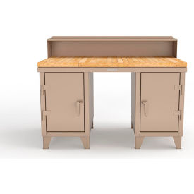 Strong Hold® Double Pedestal Shop Desk with Riser & Drawer 60''W x 36''D Beige 53.1-WS-360-4DB-MT-RAL1019
