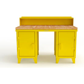 Strong Hold® Double Pedestal Shop Desk with Riser & Drawer 60''W x 36''D Yellow 53.1-WS-360-4DB-MT-RAL1021