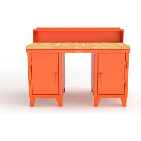 Strong Hold® Double Pedestal Shop Desk with Riser & Drawer 60''W x 36''D Orange 53.1-WS-360-4DB-MT-RAL2009