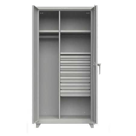 Combo Wardrobe/Drawer Storage Cabinet, 75 in H, 36 in W, 24 in D, Swing, Padlock Hasp, Gray MPN:36-W-243-7DB-L