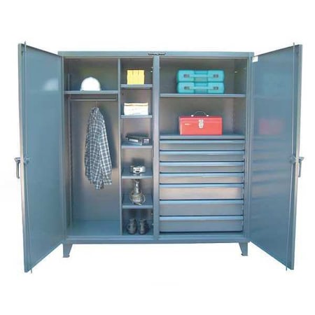 Combo Drawer Storage Cabinet, 78 in H, 72 in W, 24 in D, Swing, Padlock Hasp, Dark Gray, 7 Drawers MPN:66-DSW-247-7DB