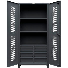 Strong Hold® HD Stationary Ventilated Cabinet w/3 Shelves 6 Drawers 36