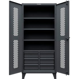 Strong Hold® HD Stationary Ventilated Cabinet w/4 Shelves & 6 Drawers 36