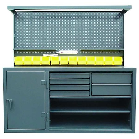 Mobile Steel Cabinet Workbench, 6 Drawers, Pegboard, 72 in x 36 in MPN:63-WB-303-6DB-12B