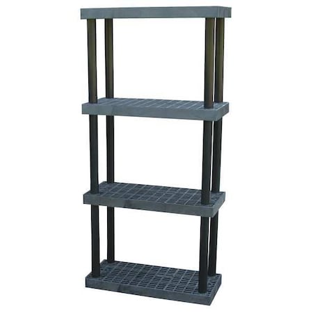 Freestanding Plastic Shelving, Open Style, 16 in D, 36 in W, 75 in H, 4 Shelves, Black MPN:S3616X4