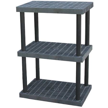 Freestanding Plastic Shelving, Open Style, 24 in D, 36 in W, 51 in H, 3 Shelves, Black MPN:S3624X3