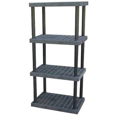 Freestanding Plastic Shelving, Open Style, 24 in D, 36 in W, 75 in H, 4 Shelves, Black MPN:S3624X4