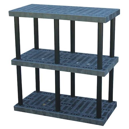 Freestanding Plastic Shelving, Open Style, 24 in D, 48 in W, 51 in H, 3 Shelves, Black MPN:S4824x3