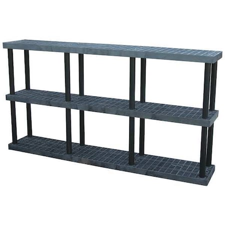 Freestanding Plastic Shelving, Open Style, 16 in D, 96 in W, 51 in H, 3 Shelves, Black MPN:S9616X3