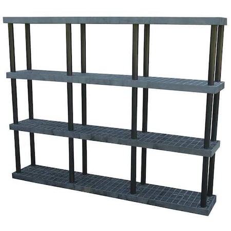 Freestanding Plastic Shelving, Open Style, 16 in D, 96 in W, 75 in H, 4 Shelves, Black MPN:S9616X4
