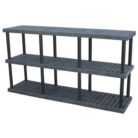 Freestanding Plastic Shelving, Open Style, 24 in D, 96 in W, 51 in H, 3 Shelves, Black MPN:S9624X3