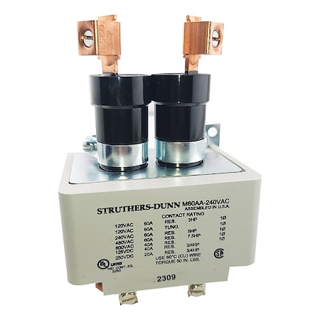 Mercury Contactor, DPST, 60A, 240VAC MPN:M60AA-240VAC