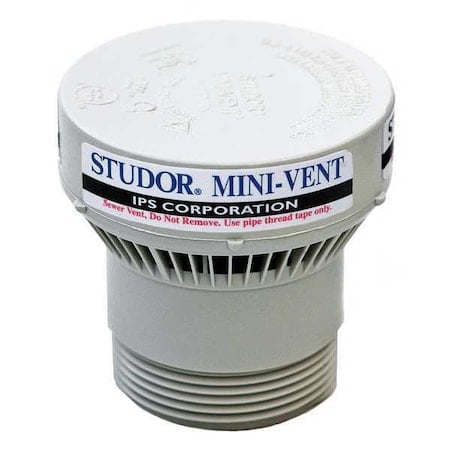 2 Dia, ABS Plastic, Polystyrene, Connector: PVC, White, MINI-VENT®, Air Admittance Valve MPN:20301