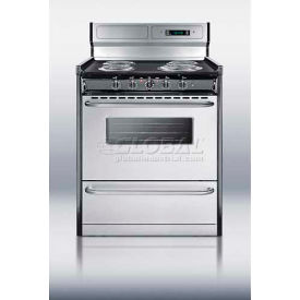 Summit-Deluxe 220V Electric Range S/S Doors Clock/Timer Oven Window Light In 30
