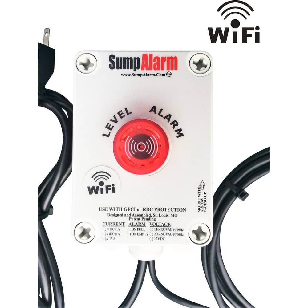 High-Water Alarms; Voltage: 100-120 VAC; Maximum Operating Temperature C: 60.000; Material: Polycarbonate; Alarm Level: Email; Red warning light; Text; 90DB Horn; Phone Call; For Use With: Grinder Pump; Water Storage Tank; Sump MPN:SA-1L-10F-WIFI