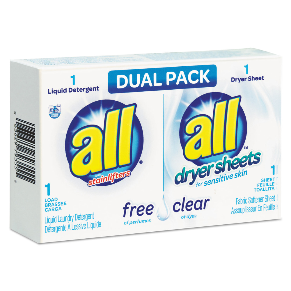 All Free Clear HE Liquid Laundry Detergent/Dryer Sheet Dual Vend Pack, 1.18 oz, Carton of 100 MPN:1R-2979355