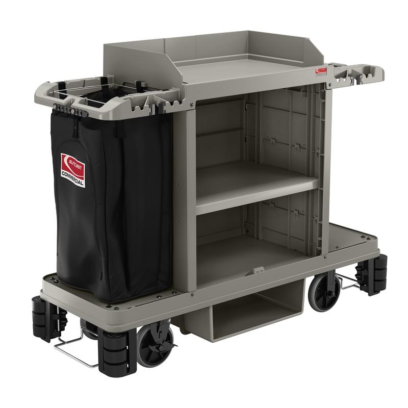 Suncast Commercial Standard Plus Housekeeping Cart, 49-3/4inH x 24inW x 62-3/16inD, Platinum MPN:HKC1550