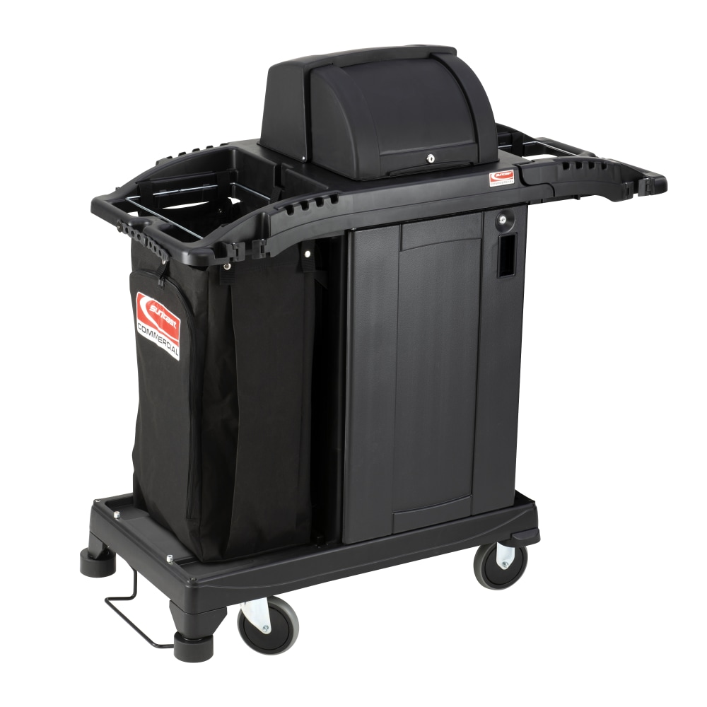 Suncast Commercial Plastic Cart, Compact Premium Housekeeping, 46-5/8inH x 23-1/4inW x 43-7/16inD, Black MPN:HKCCH200