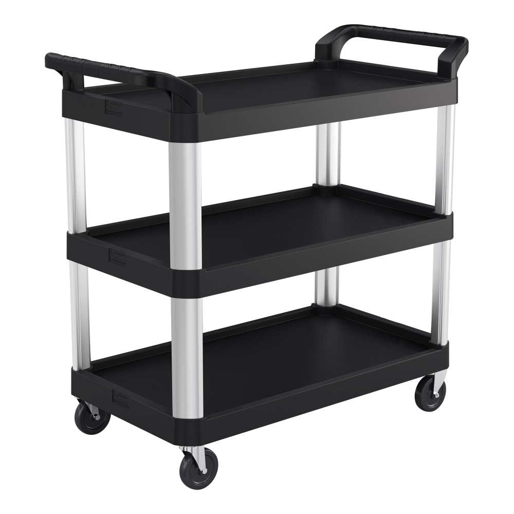 Suncast Commercial 3-Shelf Service Cart, 38inH x 20inW x 40inD, Black/Silver MPN:RC2040