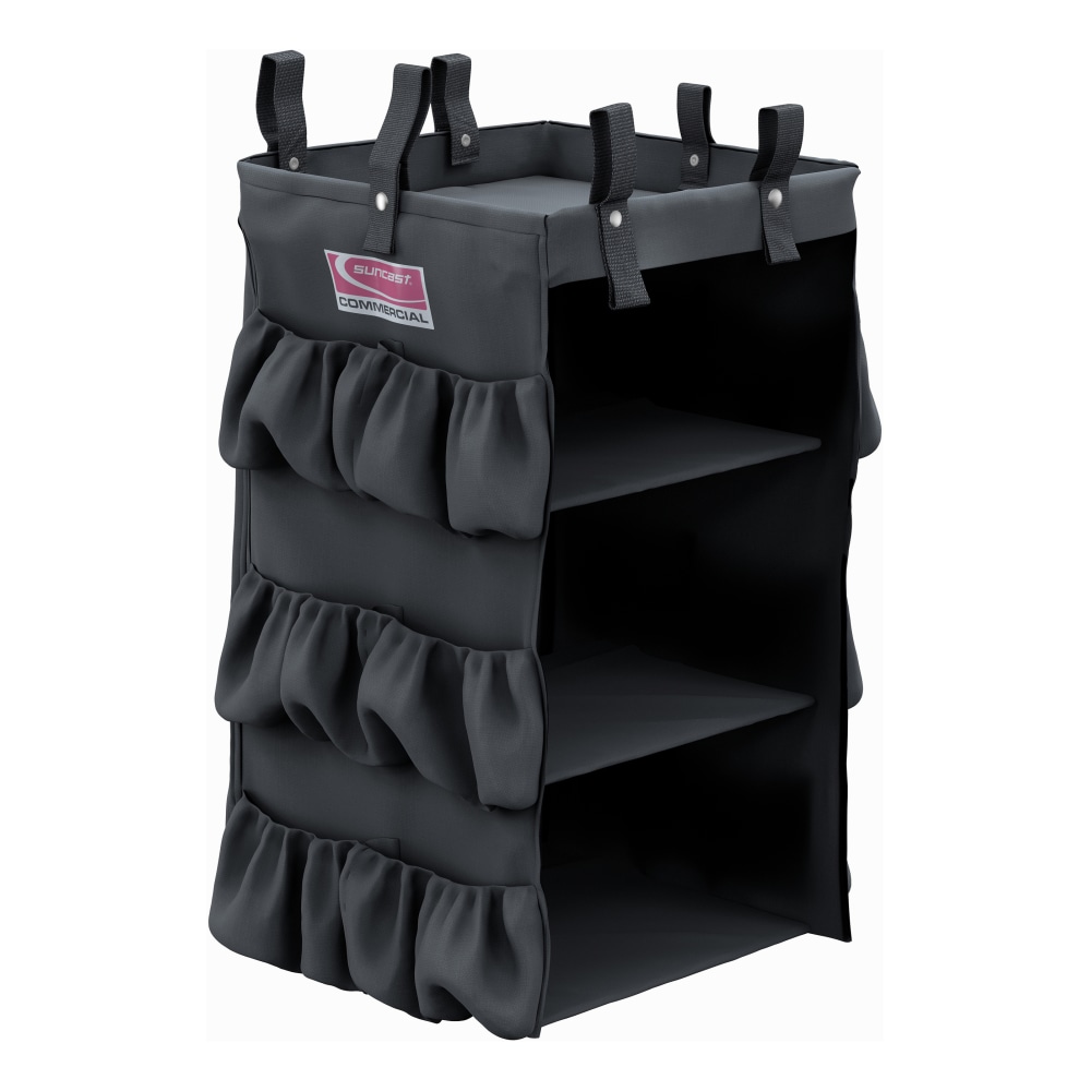 Suncast Commercial 3-Sided Housekeeping Bag With Shelves, 29-13/16inH x 15-13/16inW x 12-1/2inD, Black MPN:HKCBAG03D