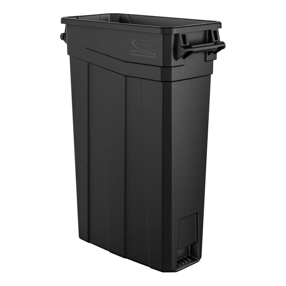 Suncast Commercial Narrow Rectangular Resin Trash Can, With Handles, 23 Gallons, 30inH x 11inW x 22inD, Black MPN:TCNH2030BK