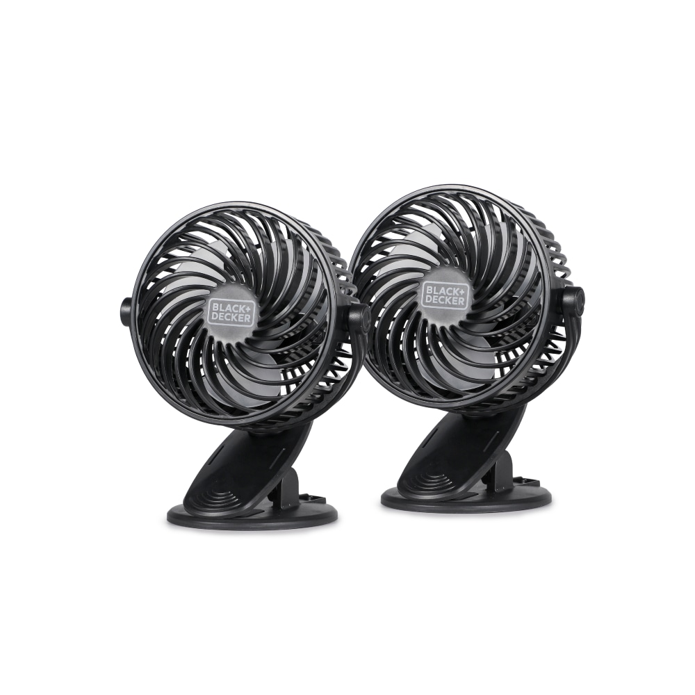 Black+Decker 4in Convertible Cooling Clip Fans, 6-5/16inH x 5-1/8inW x 3-15/16inD, Black, Set Of 2 Fans MPN:BFDC42PK