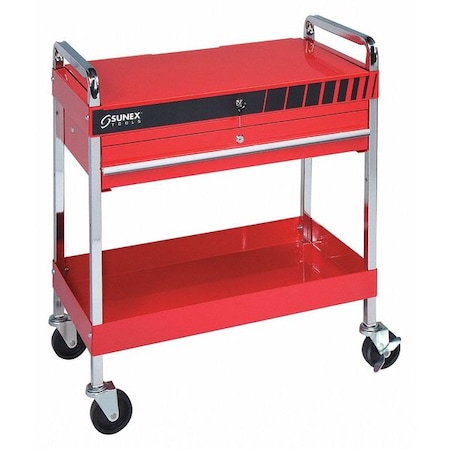 Service Cart w/ Locking Top and Drawer, 16 ga. Steel, 350 lb Load Capacity, 2 Shelves, 30