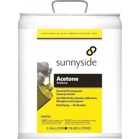 Acetone, Solvent, Liquid, 5 gal, Pail MPN:840G5